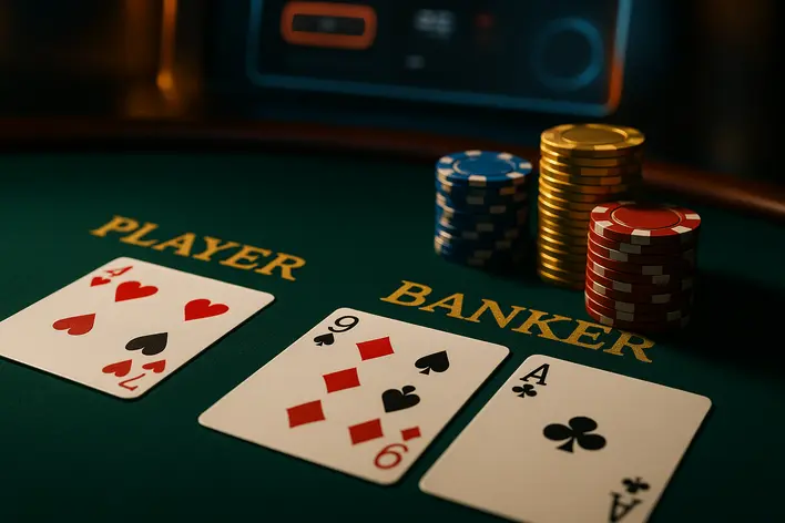 An elegant, high-definition image of a Baccarat table with cards and chips, symbolizing a guide to playing online Baccarat in Korea for beginners.